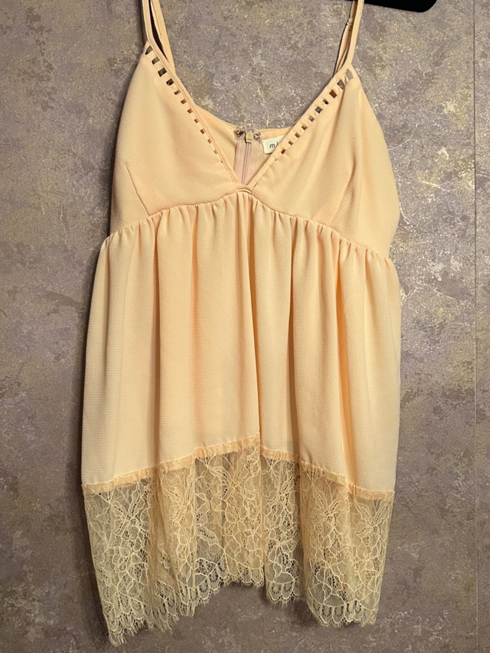Peach Lace Trim Tank Top
